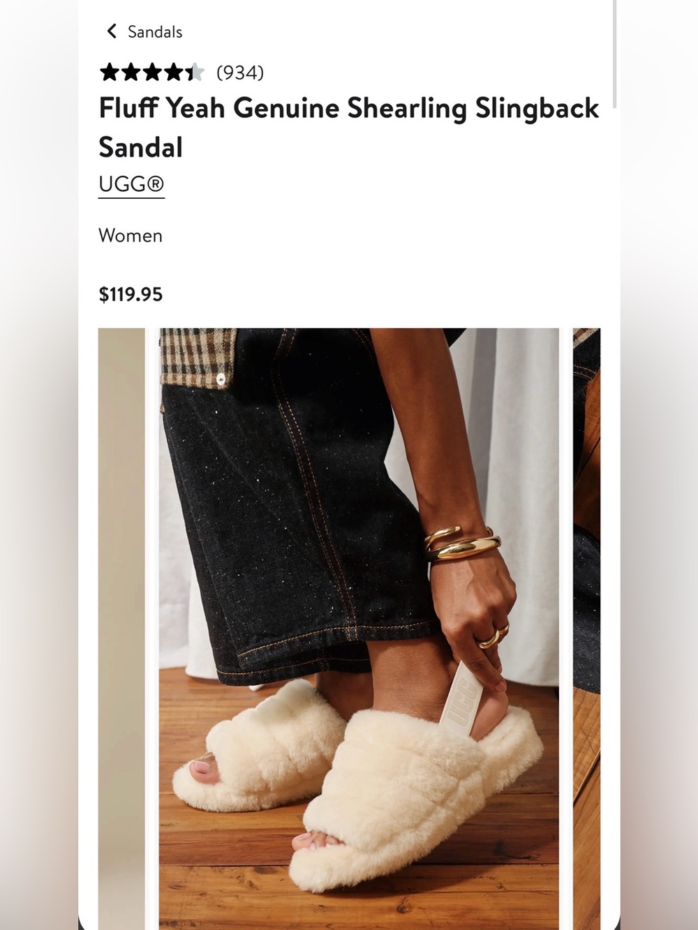 UGG Genuine Shearling Fluff Slingback Sandal — Cream